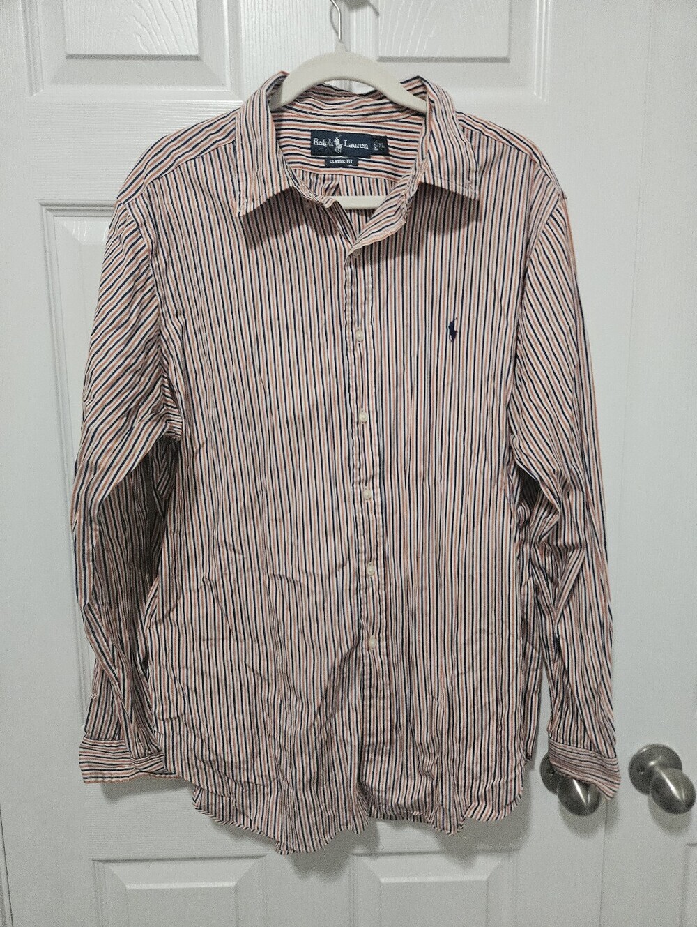 Ralph Lauren Navy Orange Striped Button Down XL